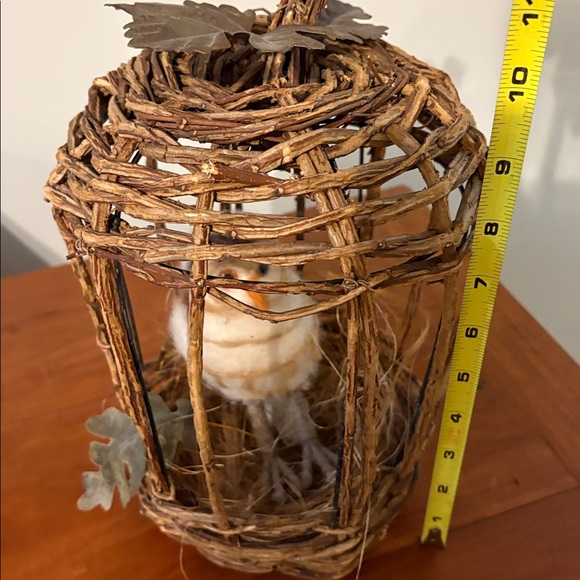 Rustic Wicker Pumpkin Bird Cage Decor w/ Felted Owl Cottagecore - Picture 7 of 7